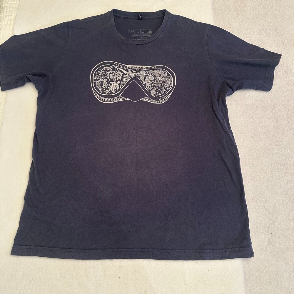 VTG Waterlust Dive Goggles Graphic T Shirt Mens XL Navy Ocean Organic Cotton USA